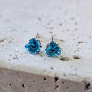 Brinco Coração Pedra Azul Mini