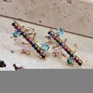 Brinco Haste Com Zirconia Colorida
