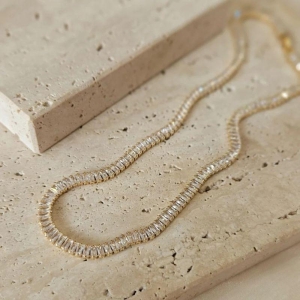 Choker Rivieira Baguete Cristal Inteira 40cm