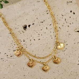 Pulseira Dupla Fé Corações 18cm