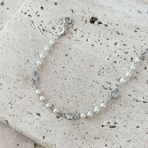 Pulseira Perolas e Zirconia 18cm
