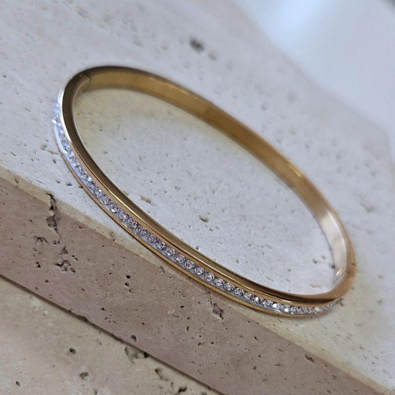 Bracelete Cravejado em Aço Inox