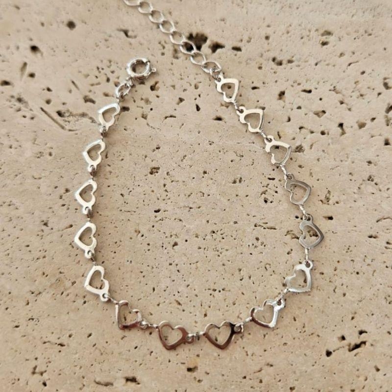 Pulseira Corações Vazados 18cm