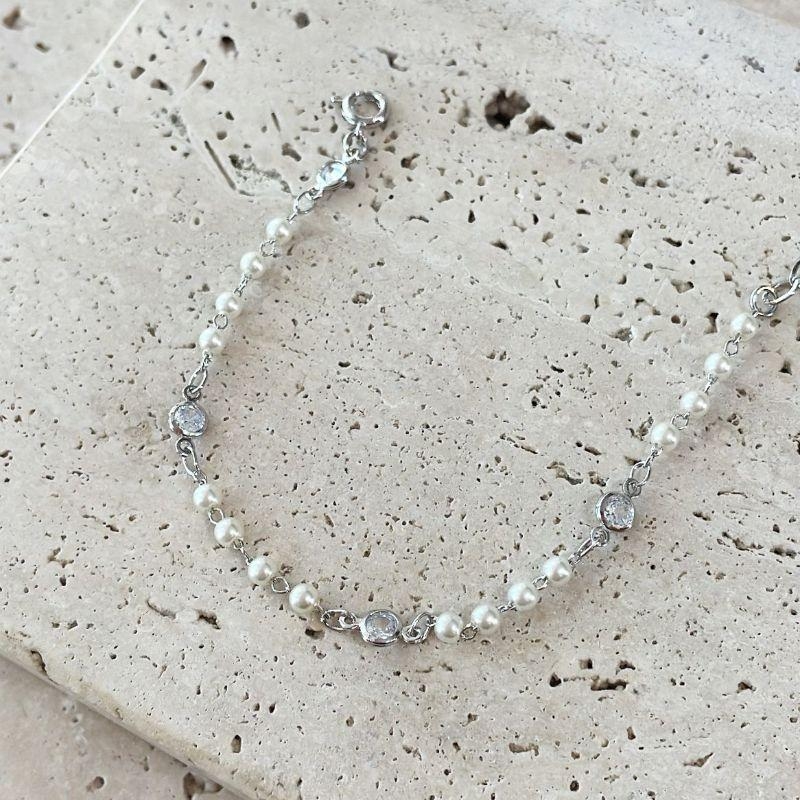 Pulseira Perolas e Zirconia 18cm