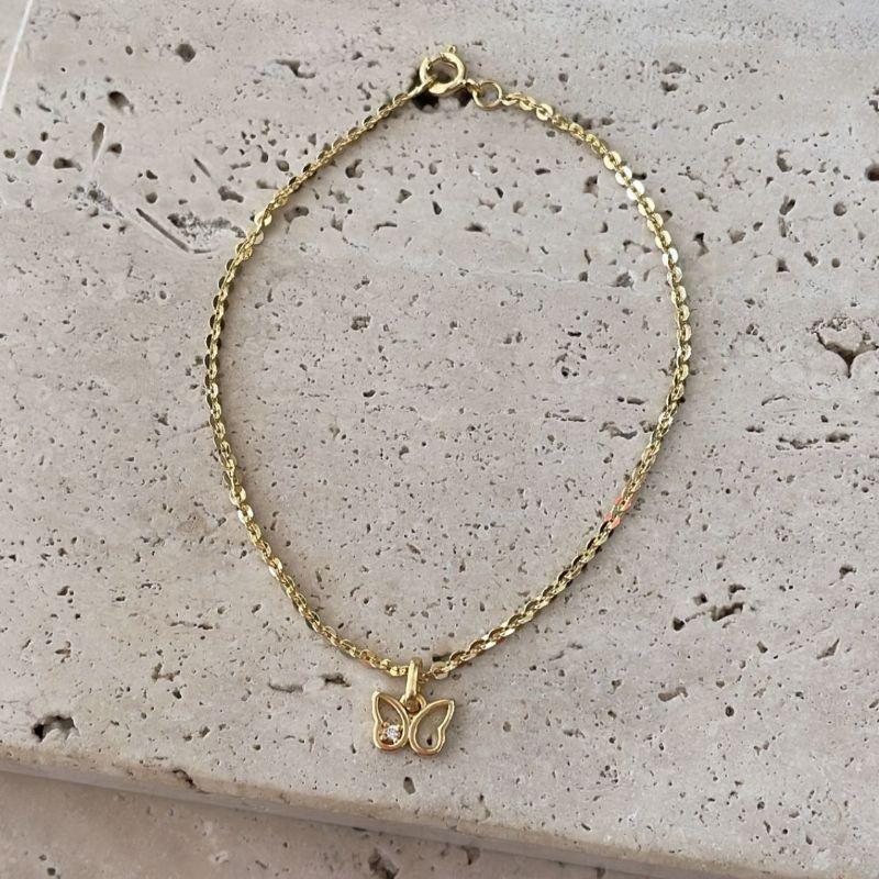 Pulseira Fininha com Pingente de Borboleta Cristal