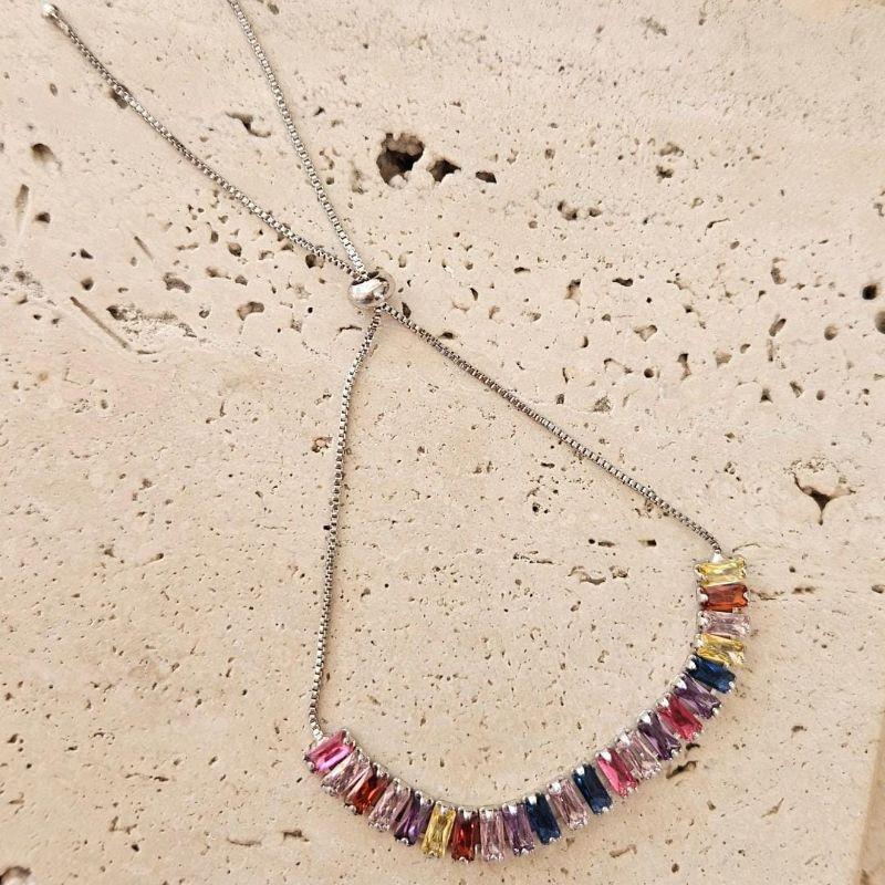 Pulseira Zirconia Baguete Colorida Ajustavel