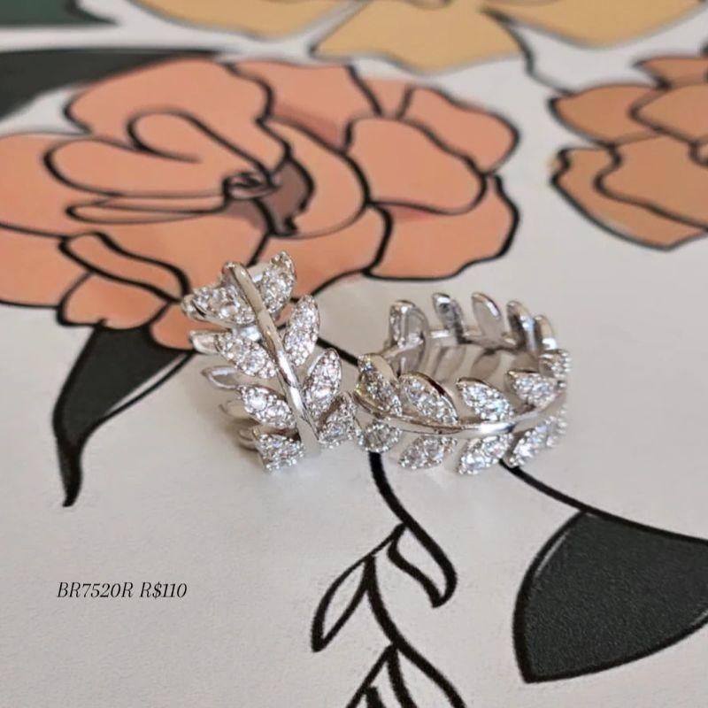 Brinco Argola Folha Zirconia Cristal