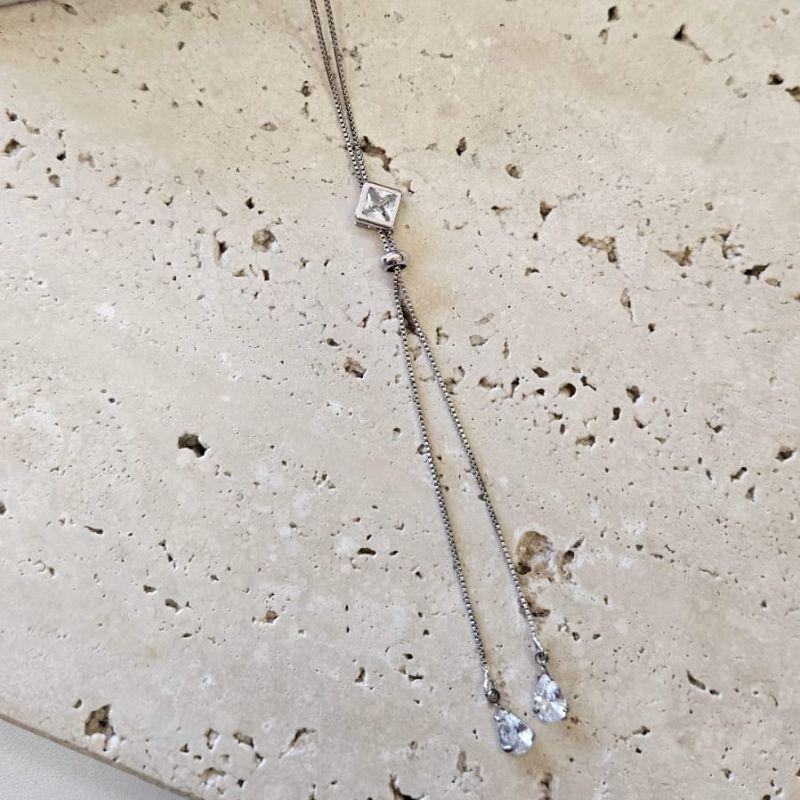 Gravatinha Quadrado Zirconia 70cm