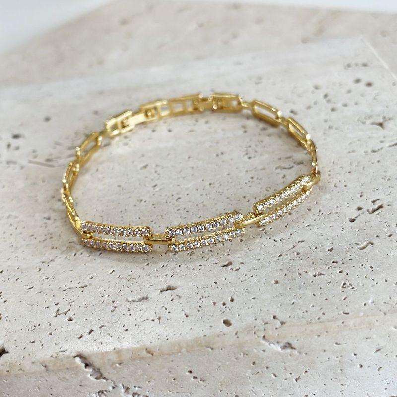 Pulseira Retangular Cravejada e Lisa