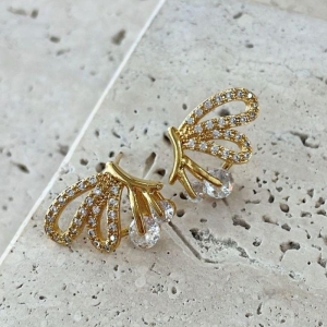 Brinco Asa de Borboleta Cravejada
