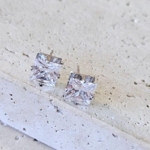 Brinco Zirconia Quadrado Cristal 8x8mm R