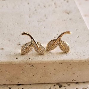 Brinco 2 Folhas Cravejadas