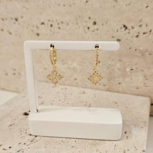 Brinco Argola Clic Flor Quadrada Cravejada