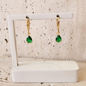 Brinco Argola Gota Esmeralda