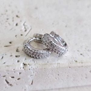 Brinco Argola Clic 3 Fileiras Cravejada