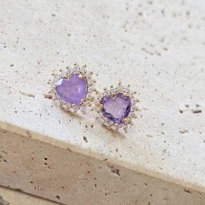 Brinco Coração Cravejado Colorido Medio