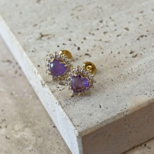 Brinco Coração Cravejado Colorido Peq