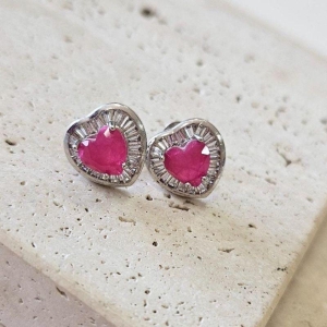 Brinco Coração Pink com Navetes