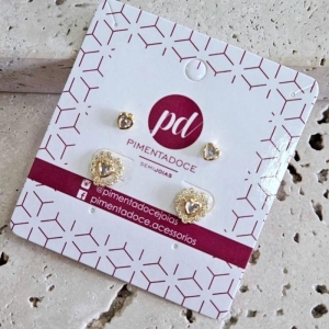 Brinco Dupla Coração Zirconia