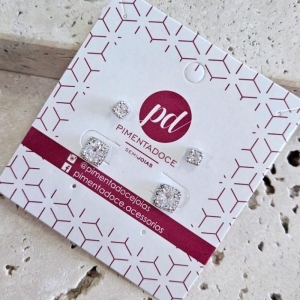 Brinco Dupla Quadrado Cravejado Zirconia Cristal