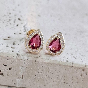 Brinco Gota Rubi Cravejada Gde