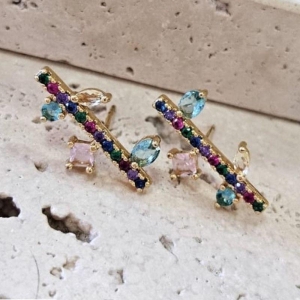 Brinco Haste Com Zirconia Colorida