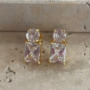 Brinco Zirconia Cristal Retangular e Redonda