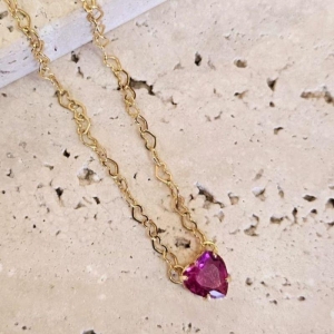 Choker Coração Pedra Pink