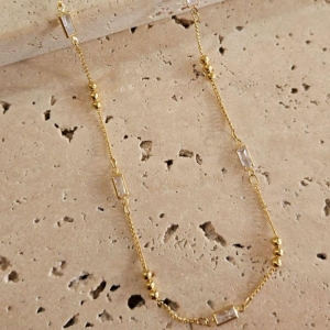 Gargantilha Bolinhas e Zirconia Baguete 45cm