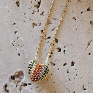 Gargantilha Coração Cravejado Colorido 45cm