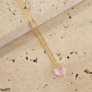 Gargantilha Coração Pedra Rosa