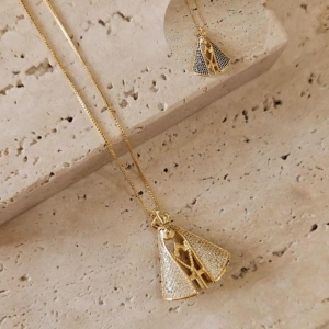 Gargantilha Nossa Senhora Cravejada Cristal e Azul 45cm