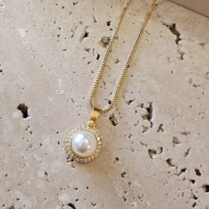 Gargantilha Perola com Zirconias em Volta 45cm