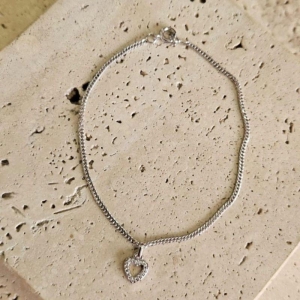 Pulseira Grumet Fininha com Coração Pendurado