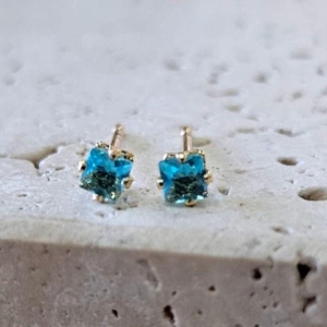 Brinco Quadrado Pedra Azul Mini