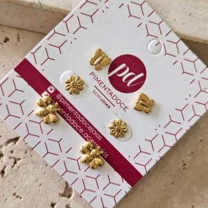 Brinco Trio Abelha/Flor/Borboleta