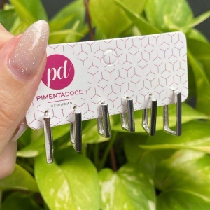 Brinco Trio Argola Retangular Lisa