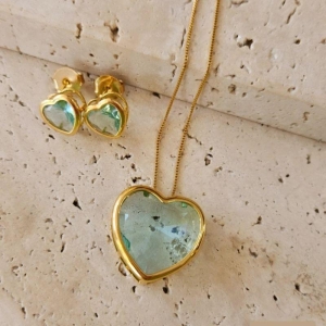 Conjunto Coração Pedra Colorida