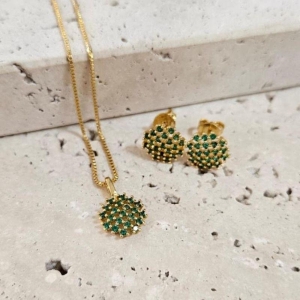 Conjunto Esferas Cravejado Verde 45cm