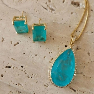 Conjunto Pedra Gota Fusion Turmalina 45cm