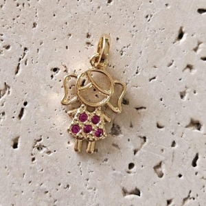 Pingente Menina Pedra Rosa (1,5x1,0cm)