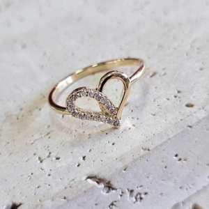 Anel Coração Cravejado e Liso