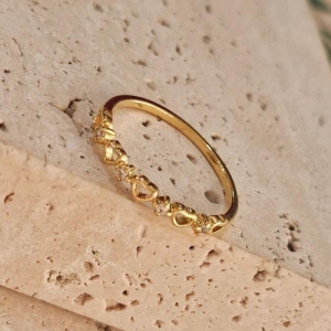 Anel Corações Vazados Liso e Zirconia Infantil