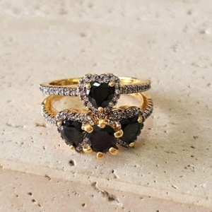 Anel Duplo Encaixe Coração com Aplique Rodio