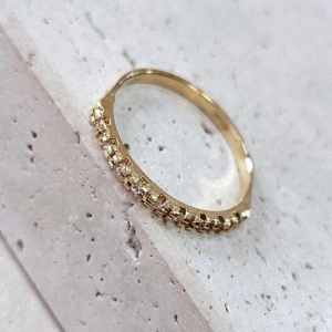 Anel Meia Aliança Zirconia Cristal Fina