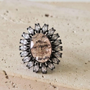 Anel Pedra Fusion Oval com Navetes Rose