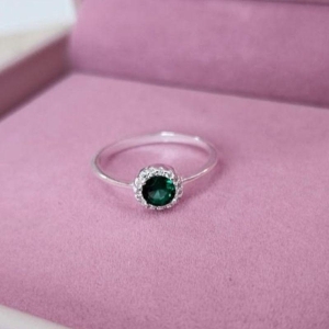 Anel Solitario Pedra Redonda Verde Prata