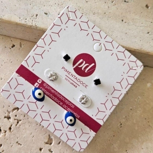 Brinco Trio Olho/Trevo/Pedra