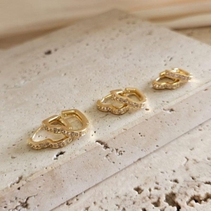 Trio Argola Coração Cravejado Fino