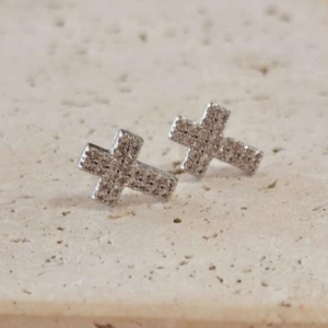 Brinco Crucufixo Cravejado Fixo